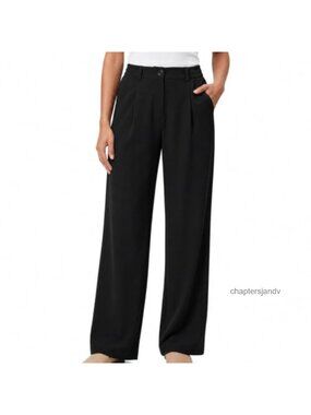 Women's Wide Leg Dress Pants High Waist Pull On Business Casual Trousers Pockets